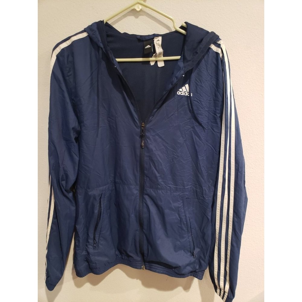 Adidas‎ Mens S Blue And White Full-zip lightweight Hooded Windbreaker